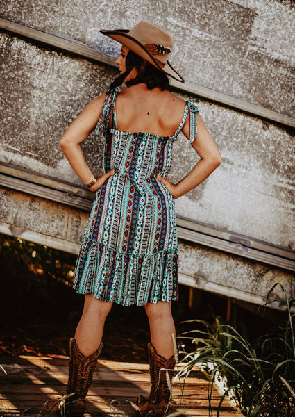 Dress - Teal Aztec