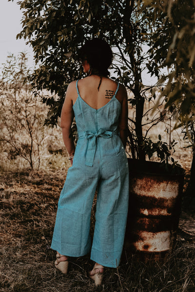 Aqua Stripe Linen Jumpsuit