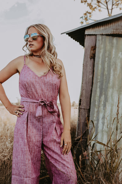 Purple Stripe Linen Jumpsuit