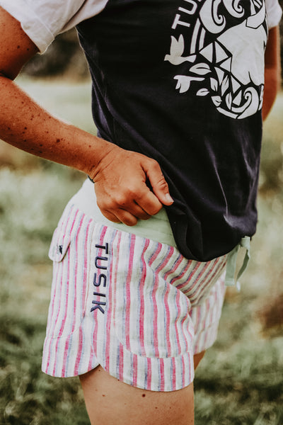 Multicolour stripe linen rugger