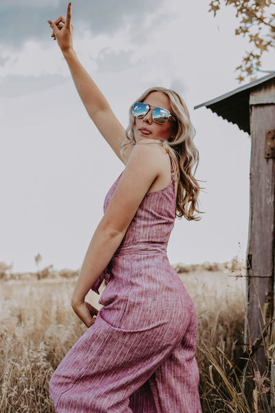 Purple Stripe Linen Jumpsuit