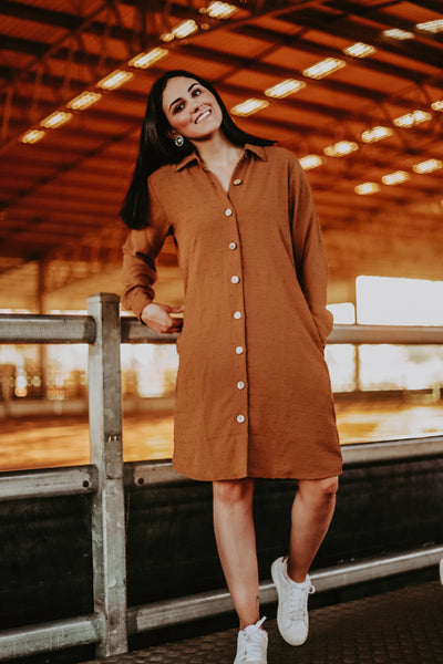 Caramel Japanese Cotton Shirt Dress
