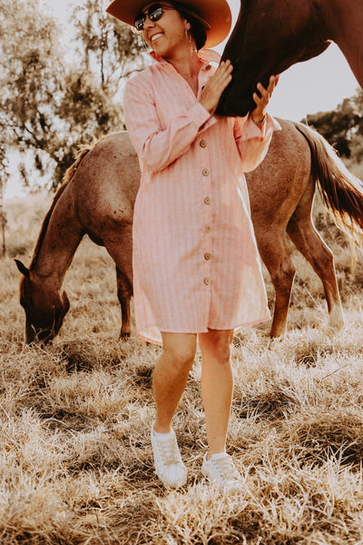 Pink Stripe Linen Shirt Dress