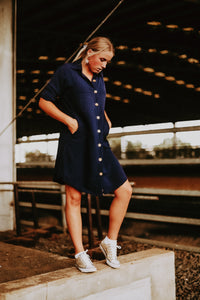 Navy Japanese Cotton Shirt Dress
