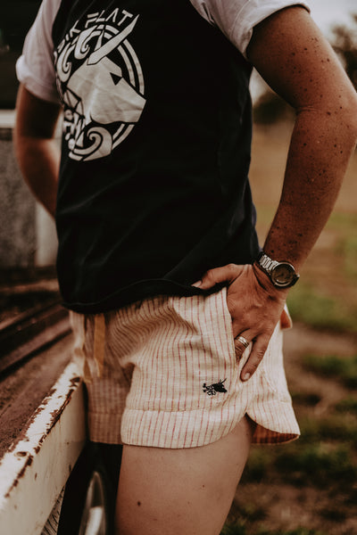 Mustard w/ pink stripe linen rugger