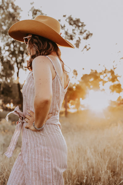 Pink Stripe Linen Jumpsuit