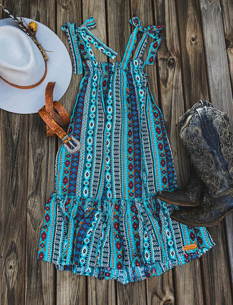 Dress - Teal Aztec