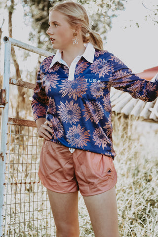 Navy with Rose Gold Flowers Fishing Shirt