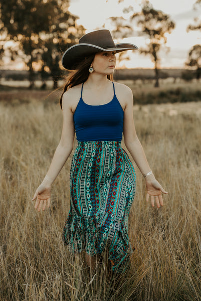 Ruffle Skirt - Teal Aztec