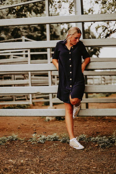 Navy Japanese Cotton Shirt Dress