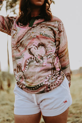 White with Rust Embroidery Ruggers