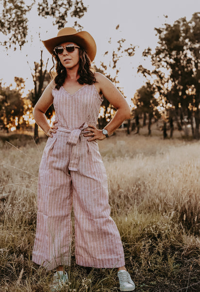 Pink Stripe Linen Jumpsuit