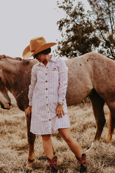 White Stripe Linen Shirt Dress